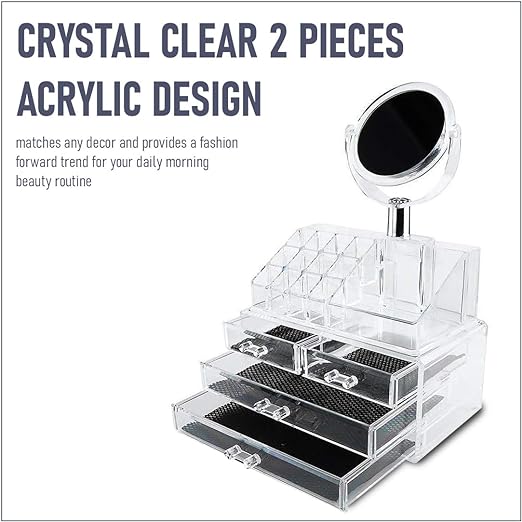 Acrylic Makeup & Jewelry  Organiser 3 Drawer with Mirror