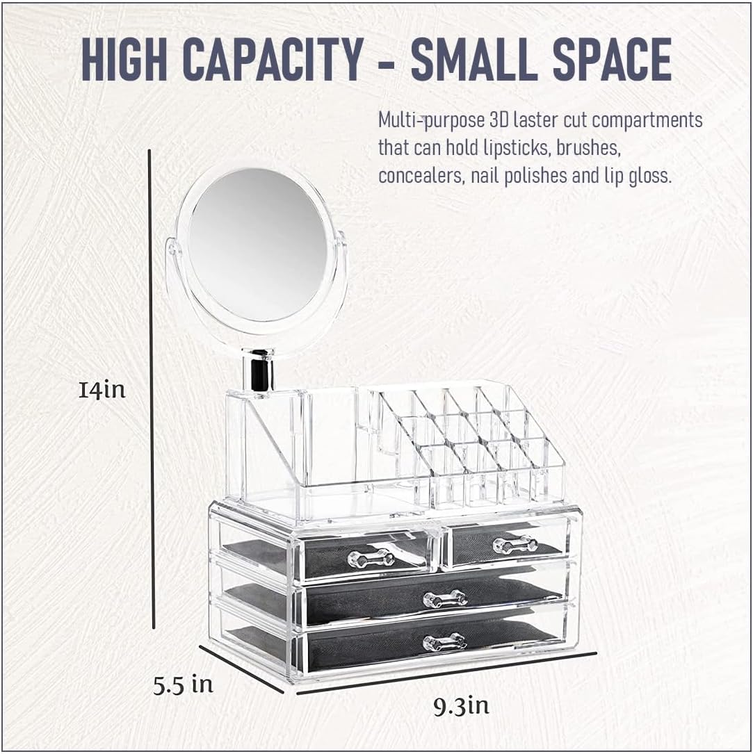 Acrylic Makeup & Jewelry  Organiser 3 Drawer with Mirror