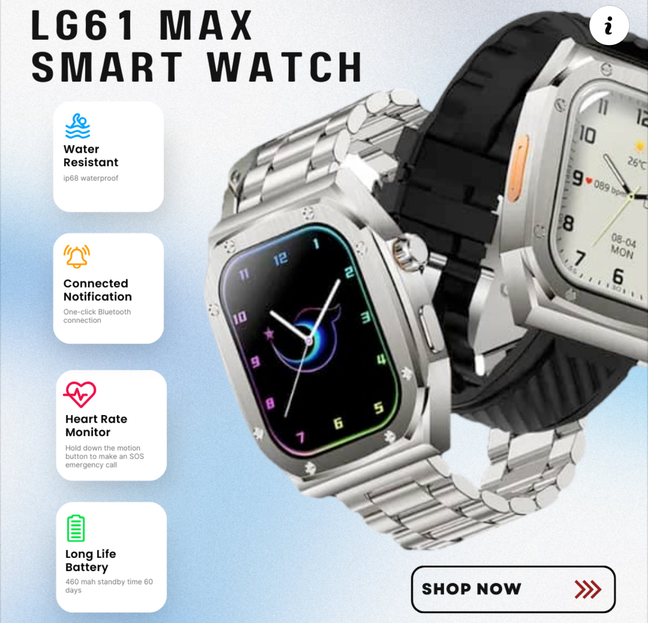 LG61 Max Smart Watch with Metal and one Silicon Strap