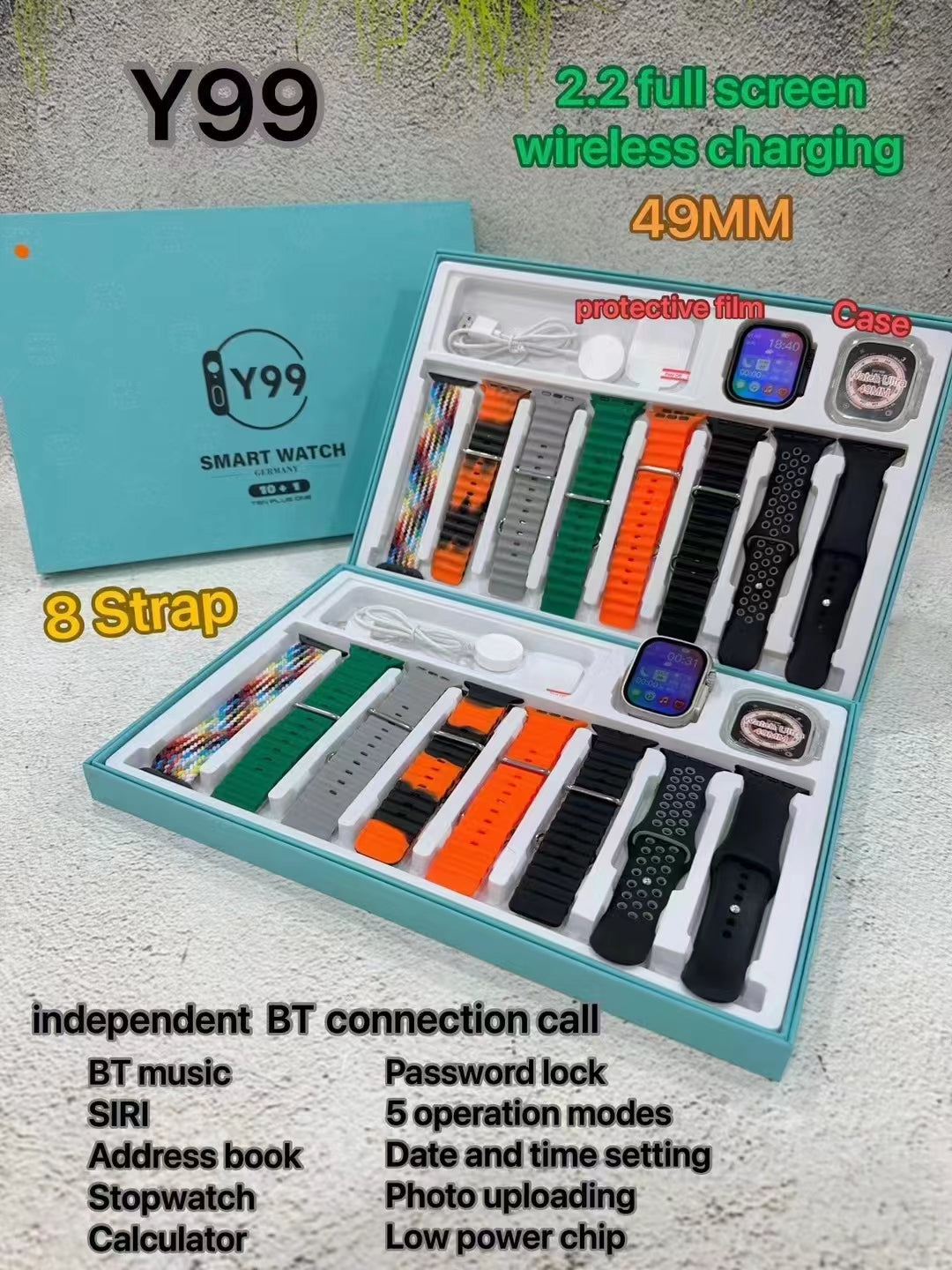 Y99 Ultra Smart watch with 8 Straps and Case with gift packing