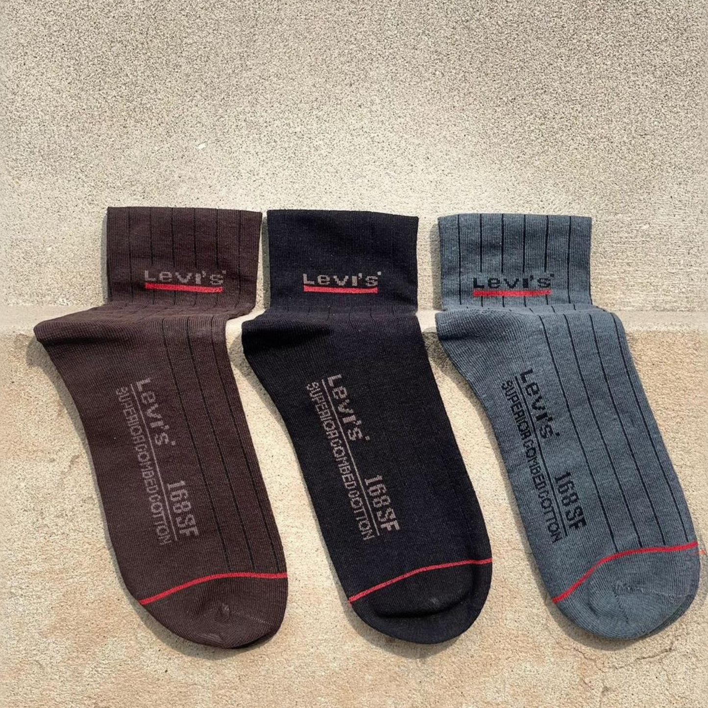 LEVIS Brand 3 Colors Socks for Men with Premium Gift Packing Export Quality