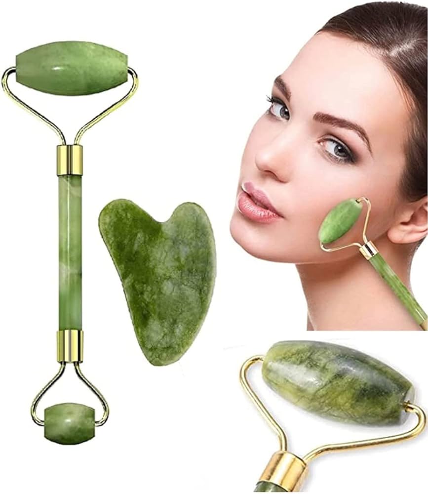 Natural Stone Jade Roller With Gua Sha Set For Facial Massager